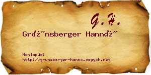 Grünsberger Hannó névjegykártya